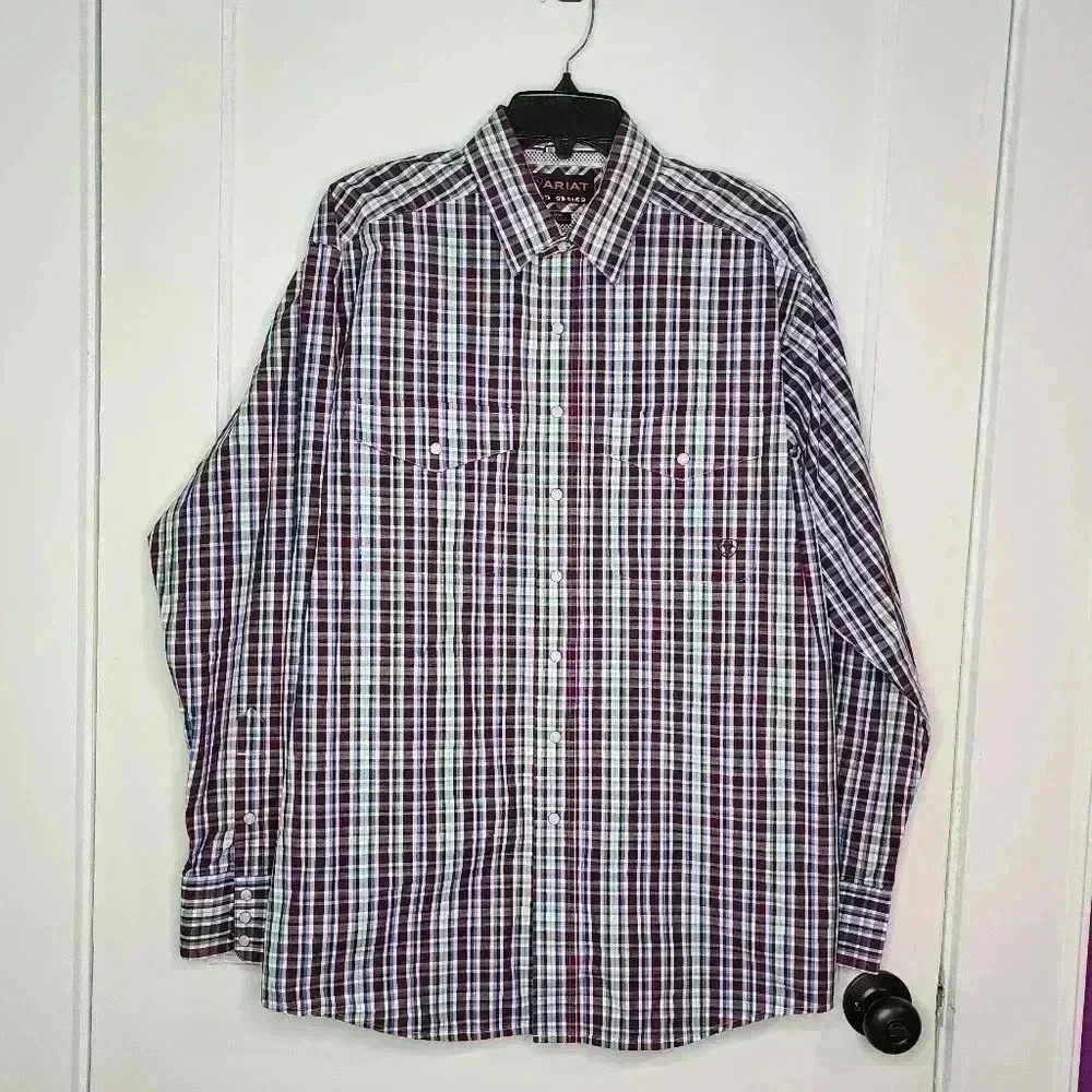 Ariat Pro Series Long Sleeve Pearl Snap Western Shirt Men's Size Medium Red/Blue